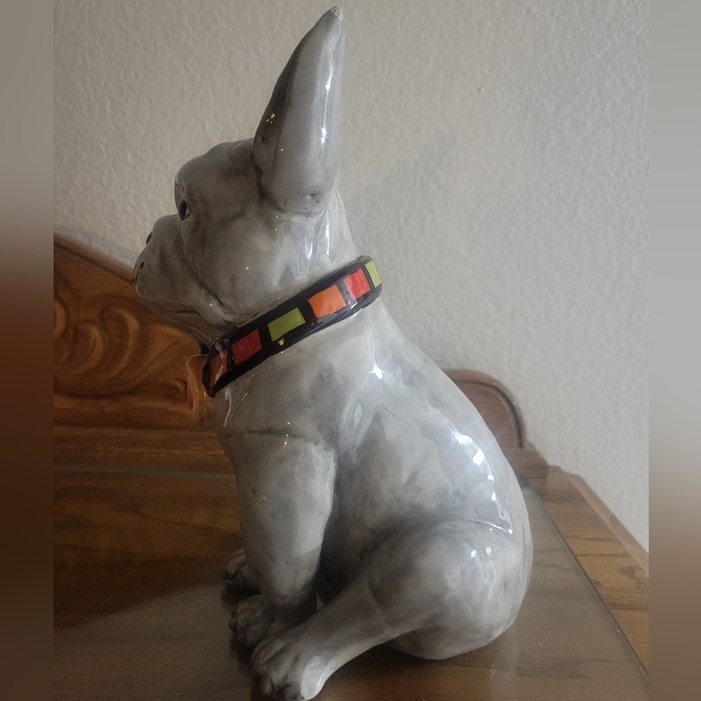 French Bulldog Ceramic Blue Sky Black & Orange Collar Halloween Approx 8" H X 4" - Picture 7 of 12